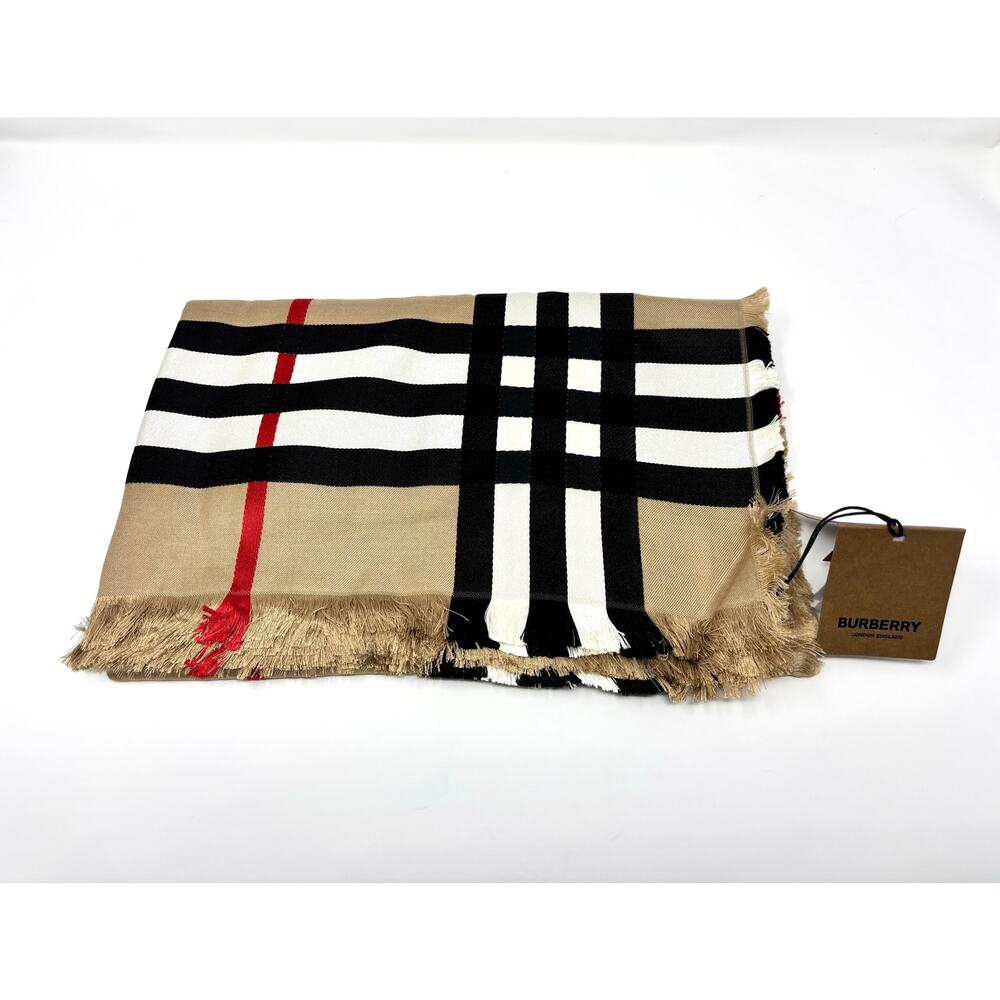 Burberry EKD Crest Ribbon Check Scarf Archive Beige Equestrian Motif 140 x 140 - Picture 2 of 7
